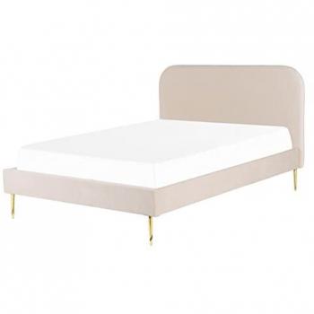 Polsterbett Beige Samt 140 x 200 cm mit goldenen Füßen und hohem Kopfteil