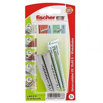 Fischer UX 10x60 – Chevilles universelles à crochet coudé, 2 unités