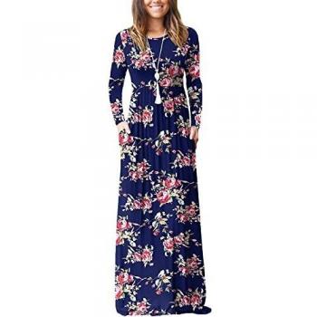 Women's Casual Long Dresses with Pockets in Rose Navy color
