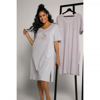 Camicie da notte comode, confezione doppia, scollo a V, mezze maniche, grigio, taglia 56/58