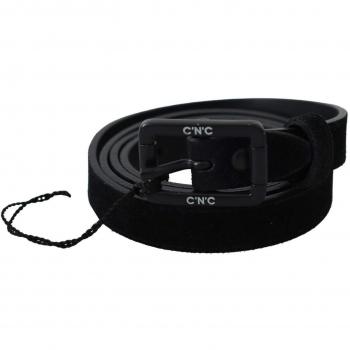 Costume National Black Leather Velvet Square Buckle Waist Belt