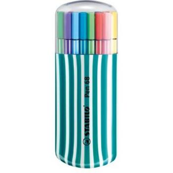 Stabilo Pen 68 Etui Zebrui Turquoise avec 20 crayons de couleur pointe fine coloris assortis