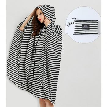 3-Color Striped Rain Poncho with Zipper Storage Bag