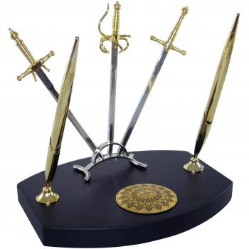 Credan Alexandre Dumas Schreib-Set mit Ballpoint & 3 Gold‑Espadas Abdeckungen, Walnuss-Holzstand