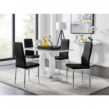 Giovani 4‑Seat Grey Dining Table + 4 Velvet Milan Chairs in Black – FurnitureboxUK