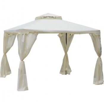 Cenador de Patio Outsunny 3x3 m con Techo Doble y Mosquiteras