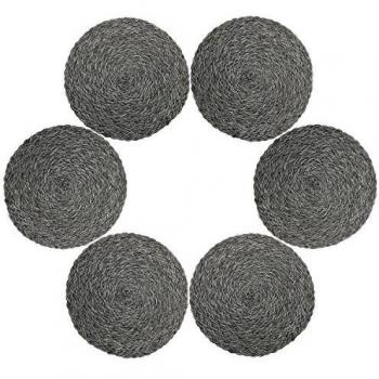Sets de Table, U’Artlines Lot DE 6 Set de Table Tressé Résistantes à la Chaleur, Set de Table Rond (Rond, tressé-Gris)