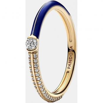 PANDORA ME Doppelring Pavé & Blau mit 14 Karat vergoldeter Metalllegierung und Cubic Zirkonia, Größe 58
