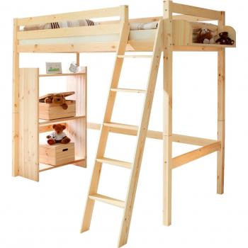 Kiefer‑Massiv-Hochbett TICAA – 148 × 189 × 208 cm, Rollrost 2‑Breite