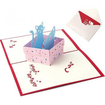 Animal Cat Pop-Up Card – Festive Holiday & Birthday Greetings