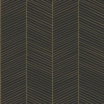 Papier Peint Estahome Chevron Noir‑Or – Format 53 cm × 1005 mm