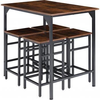 Bartisch-Set im Industrial Style, 5-teilig mit Barhockern