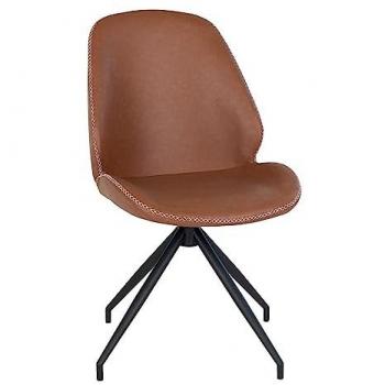 Drehbarer Esszimmerstuhl aus braunem Kunstleder und Bouclé-Polyester mit schwarzem Fuß (2er-Set)