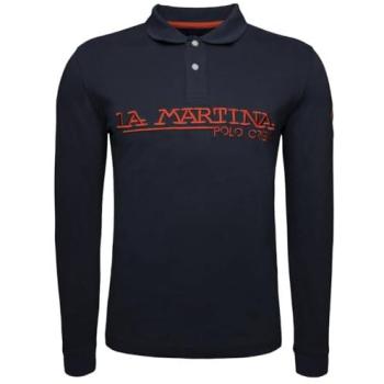 Camiseta Polo La Martina Manga Larga Azul Oscuro y Rojo