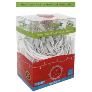 RedWave LED 10m – 100 luci rosse, cavo bianco, IP65, connettore allungabile