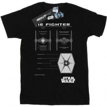 Star Wars Boys TIE Fighter Blueprint T-Shirt 12-13 black