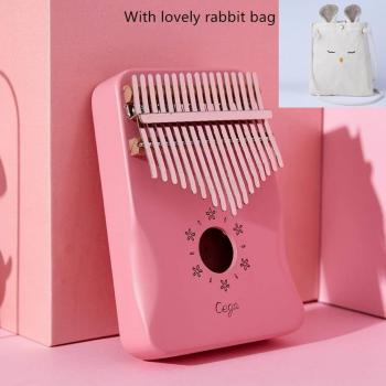 17-Key Thumb Piano with Cute Cat Motif and Mahogany Case