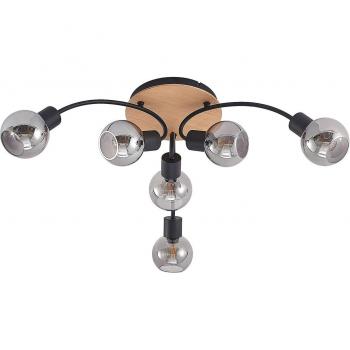 Plafoniera Lindby Eridia, legno, 6 luci, rotonda