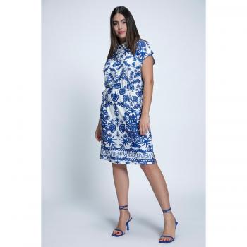 Abito midi oversize con colletto da camicia e mezze maniche, Donna, Bianco, Taglia 48/50, Poliestere