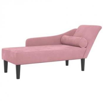 Chaise longue velours rose avec coussins