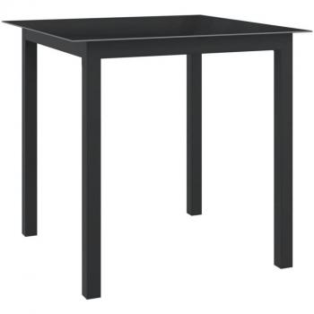 Tavolo da Giardino in Alluminio e Vetro Nero 80x80x74 cm