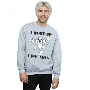 Looney Tunes Herren Sweatshirt Taz I Woke Up Like This – 100 % Baumwolle, Grau