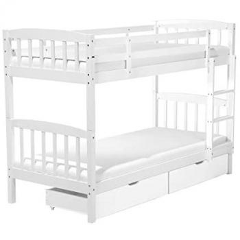 Beliani 3‑ft Single Bedroom Bunk Bed with Built‑in Drawers – White Pine Wood Revin