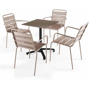 Tavolo e Poltrone Oviala Reclinabili 60x60cm, Metallo Taupe