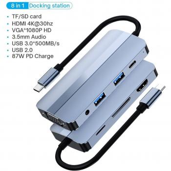 Hub USB-C 8 en 1 con salida HDMI 4K