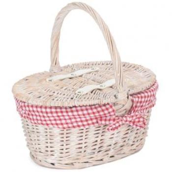 Childs Series White Wash Lidded Wicker Basket with Cotton Lining