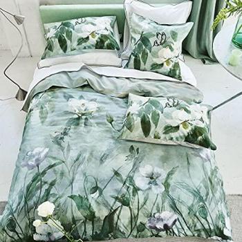 Housse de couette imprimée en satin de coton Kiyosumi vert 260x240