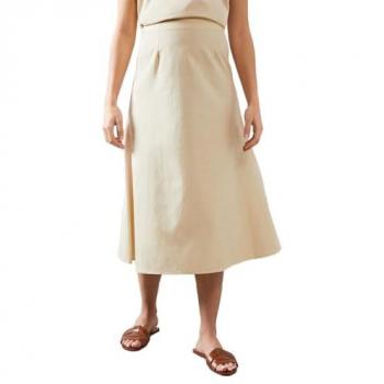 Wallis Women’s Stone Linen Midi Skirt (Size 18)