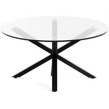 Mesa de Centro Redonda Argo 82 cm cristal y patas de acero negro