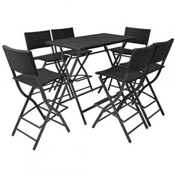 VidaXL Klappbare Gartenmöbel 7-tlg. Rattan Sitzgruppe Schwarz