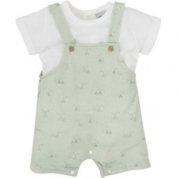 Conjunto de bebé niño con camiseta corta y peto azul