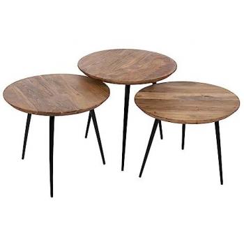 Conjunto de 3 mesas de centro de madera de acacia y estructura de hierro 50 x 50 x 45 cm