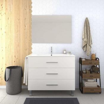 Bureau Lavabos VÁLI 90 cm Blanc – Tiroirs + Vasque + Miroir + Porte‑Serviettes