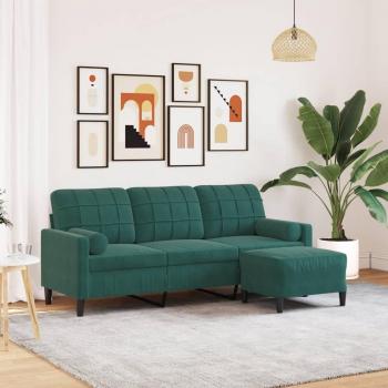 Elegancia Verde Sofá 3 Plazas + Taburete