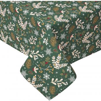 Homescapes Green Christmas Tablecloth 137 x 137 cm, Holly Design