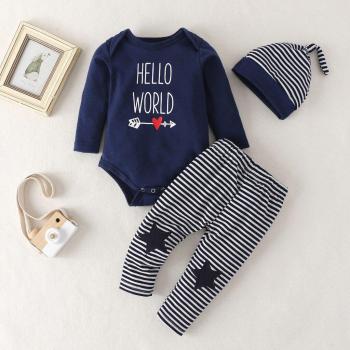 Newborn Baby Heart Print Romper and Star Stripe Pants Set