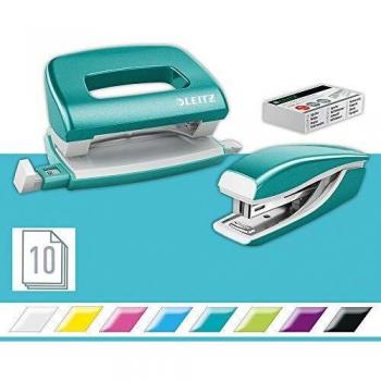 Leitz NeXXt WOW Mini Stapler and Hole Punch Set Ice Blue