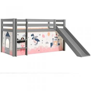 Lit Mezzanine Pino Toboggan + Tente de Château – 90×200 cm