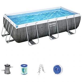 Piscina Rettangolare Bestway 56721 con Pompa di Filtrazione e Dosatore Chemconnect, Effetto Rattan Grigio