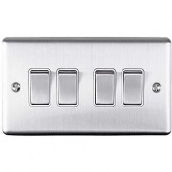 White Trimmed 4-Gang Satin Finish Wall Switch Cover from Enhance Decorative