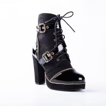 LALA IKAI Botines de Mujer, Piel Sintética Negras, con Correa de Hebilla y Plataforma, Tacón Alto C4969-4