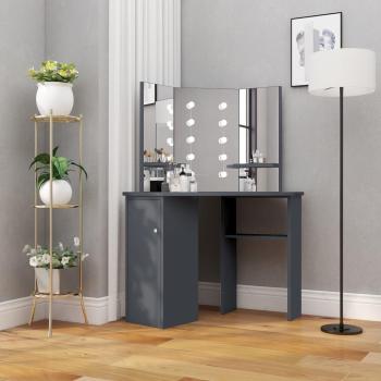 Coiffeuse d'angle design avec lumière LED gris 111x54x141,5