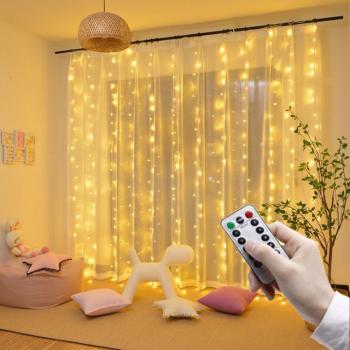 3M EnchantedGlow Fairy Light Series – USB Remote Control Curtain String (3M × 1M Warm White)