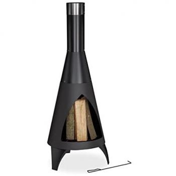 Brasero de Jardín, Chimenea de Exterior Abierta con Atizador, Estufa de Acero, 120x48x50 cm, Negro