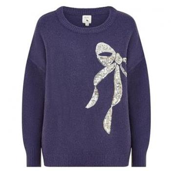 Yumi Women's Navy Sequin Bow Jumper