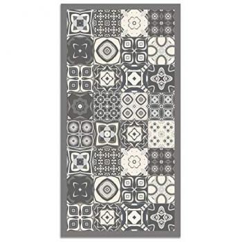 Tapis de Cuisine Vinyle Carreaux de Ciment Gris 40x80 cm